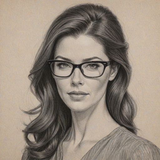 Sublime Bridget Regan, pencil sketch, portrait of Stunning woman 1963s in glasses, hair style beatnik, outline, clear lines, fine lines, 8k