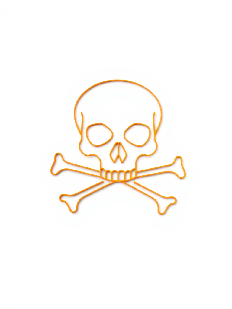 Create a high-resolution digital illustration of an orange skull and crossbones symbol, use a Canon EOS 5D Mark IV camera, aperture f/2.8, ISO 100, 50mm lens, studio lighting setup, and a white background for enhanced contrast.