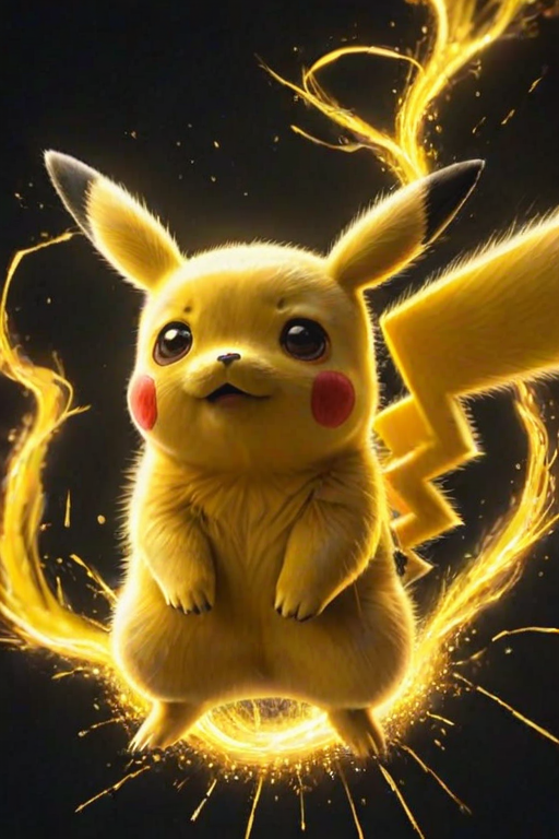 auralora,the image features a pikachu. it is surrounded by an aura of electric sparks with intricate,yellow glow