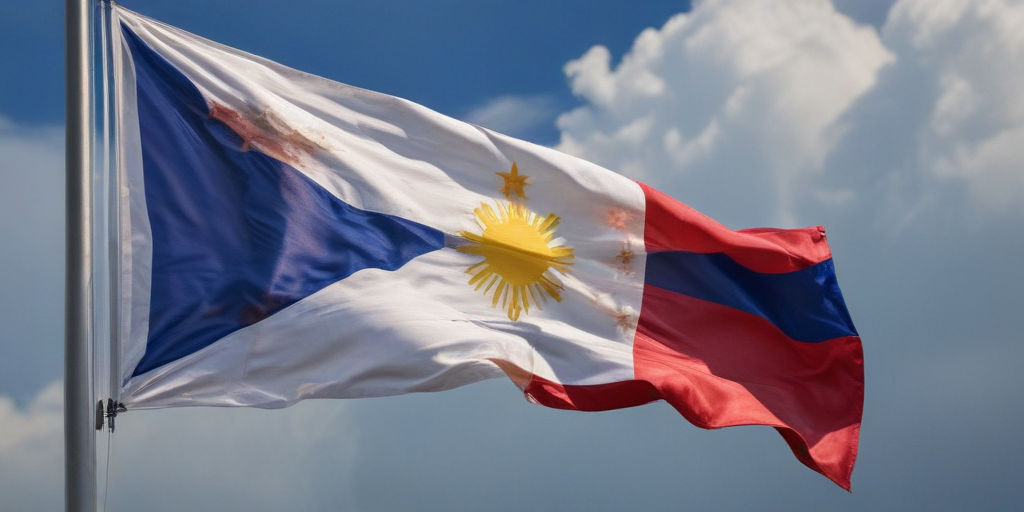 National Flag of the Philippines Waving Proudly Against a Blue Sky