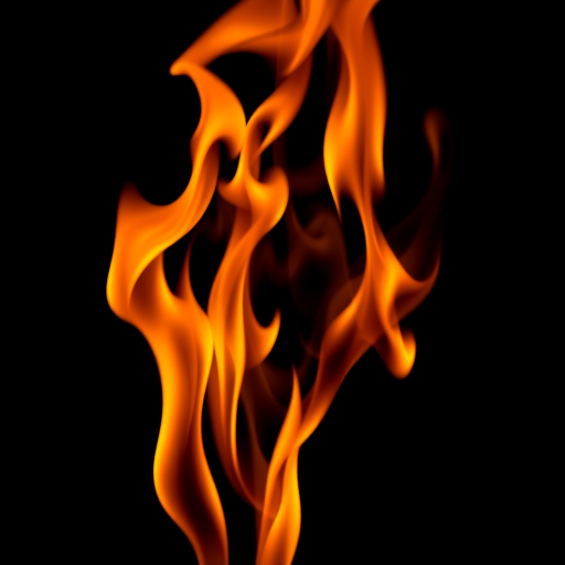 Regenerate the image of stylized flames with vibrant orange and yellow hues, using a Canon EOS R5 camera, 50mm lens, aperture f/1.8, shutter speed 1/125s, ISO 100, in a high-contrast mode, and can be set against a black background for enhanced visibility.