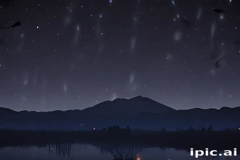 Stunning Night Sky Filled with Shooting Stars Over Majestic Mountain Range