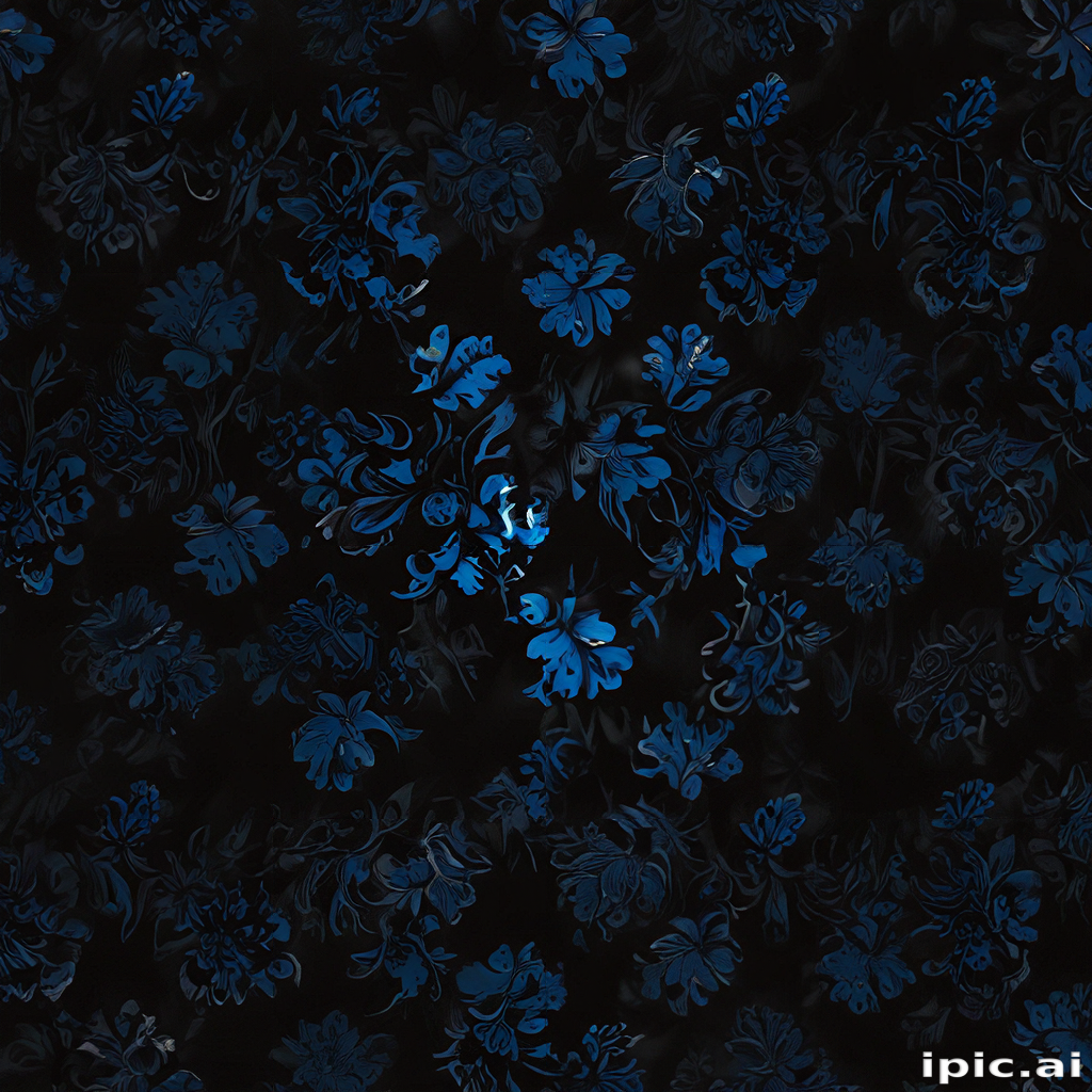 Dark Floral Pattern with Vibrant Blue Flowers on a Black Background