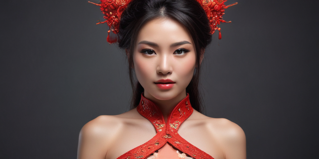 Elegant Portrait of a Woman in Traditional Red Chinese Attire and ...