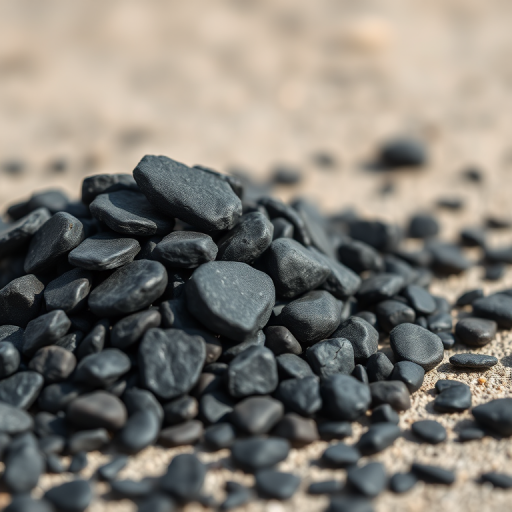 high-resolution image of a pile of black rocks on a clean background, shot with a DSLR camera at f/8 aperture, 50mm lens, ISO 100, natural lighting, shallow depth of field to enhance texture details