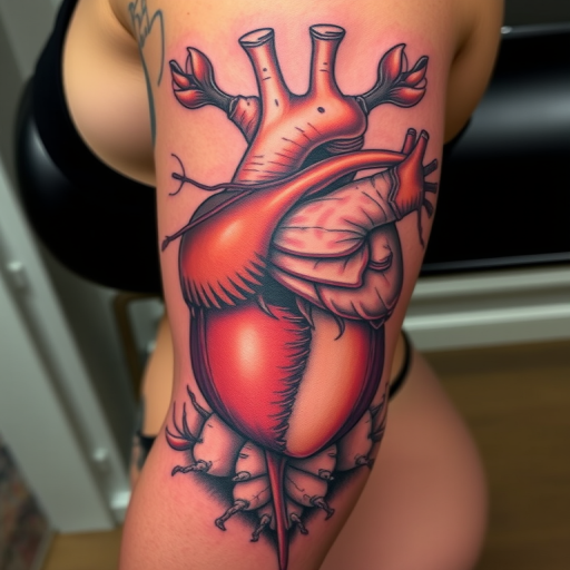 Anatomical tattoo dubbed "Dissected Beauty" portraying highly detailed and scientifically accurate representations of human anatomy with a blend of realistic and stylized elements