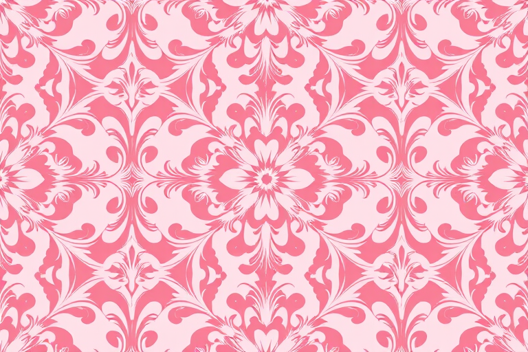Generate a seamless pink floral damask pattern with intricate designs, shot with a Canon EOS R5, aperture f/8, ISO 100, 50mm lens, top-down view, high-resolution digital style.