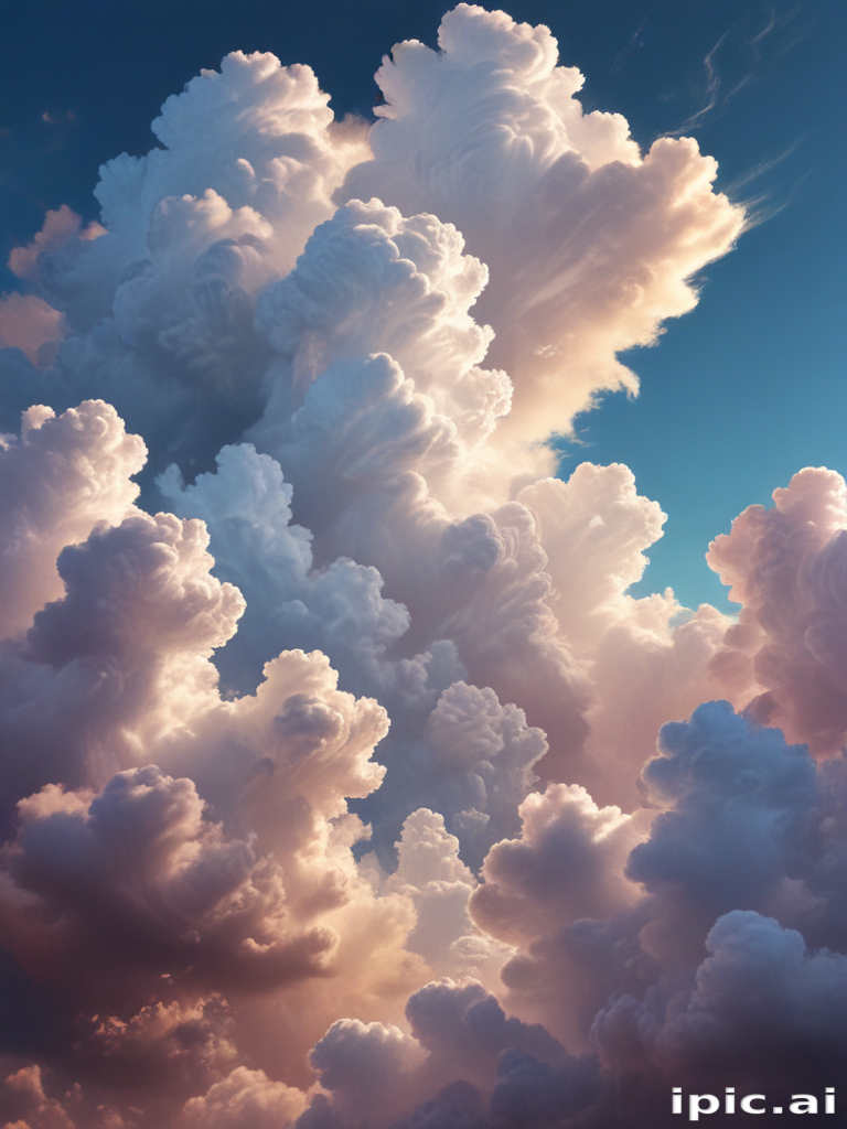 Majestic Billowing Clouds Illuminated by Soft Sunrise Light in the Sky