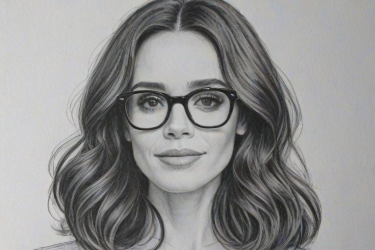 Superb Abigail Spencer, pencil sketch, portrait of Exquisite woman 1956s in glasses, hair style beatnik, outline, clear lines, fine lines, 8k