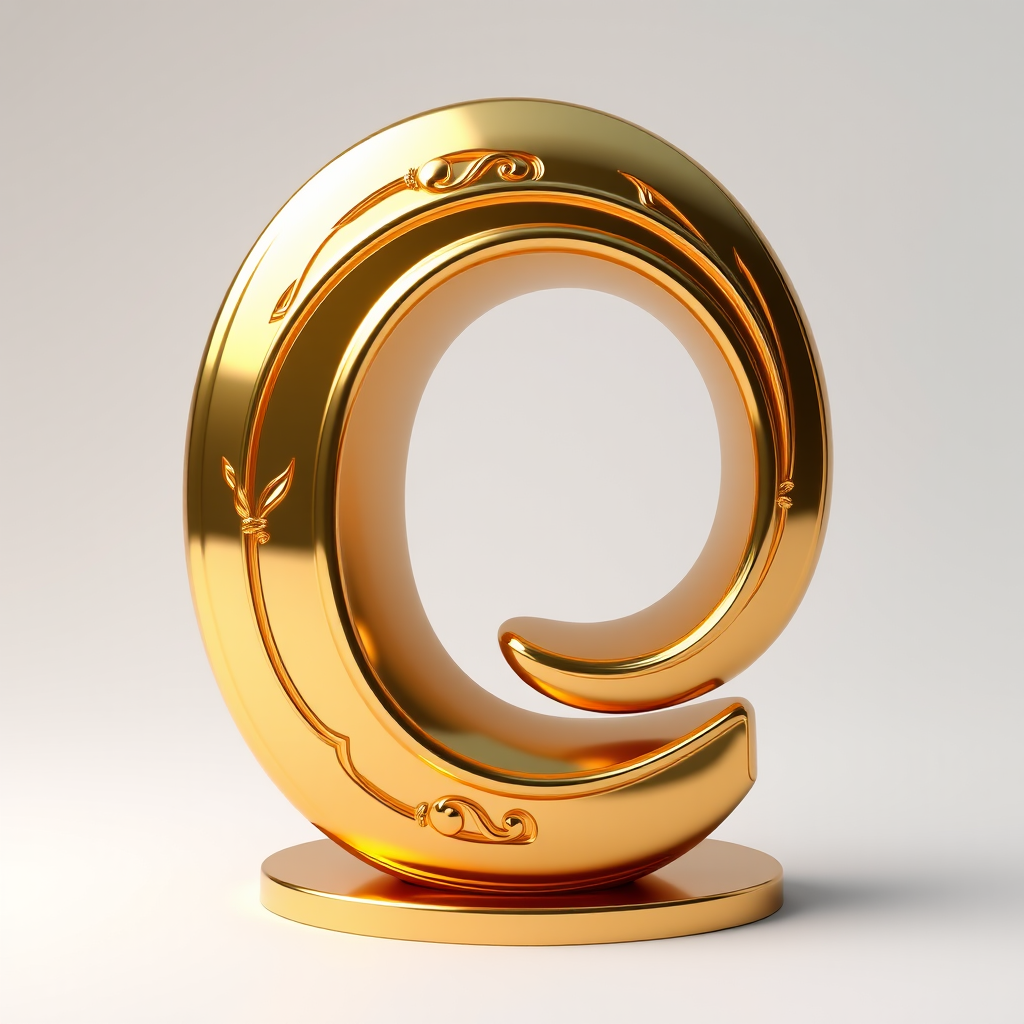 Create a high-resolution 3D rendering of a stylized golden number 0 with intricate details and reflections, using a DSLR camera with a 50mm lens, aperture f/2.8, ISO 100, shot from a frontal view against a soft gradient background for enhanced depth and clarity.