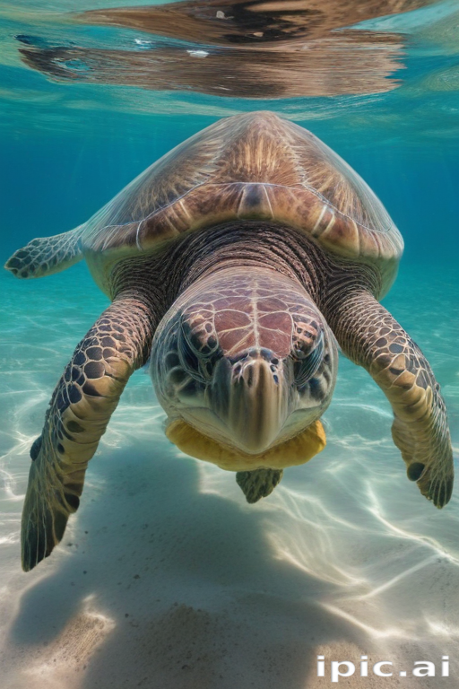 A Majestic Sea Turtle Swimming Gracefully Through Crystal Clear Ocean ...