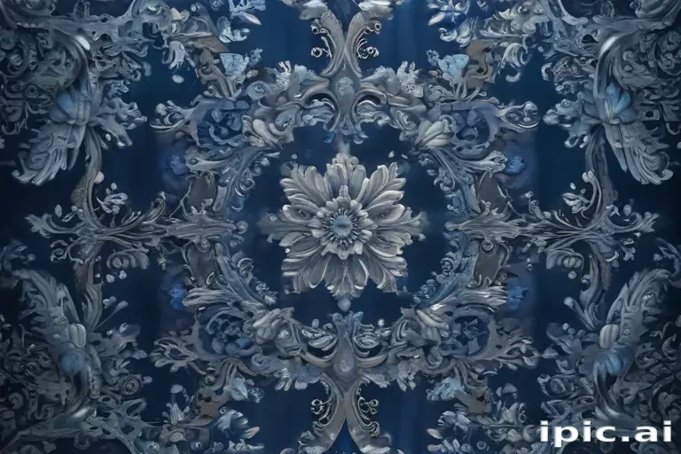 Intricate Floral Pattern on Deep Blue Background with Elegant Design ...