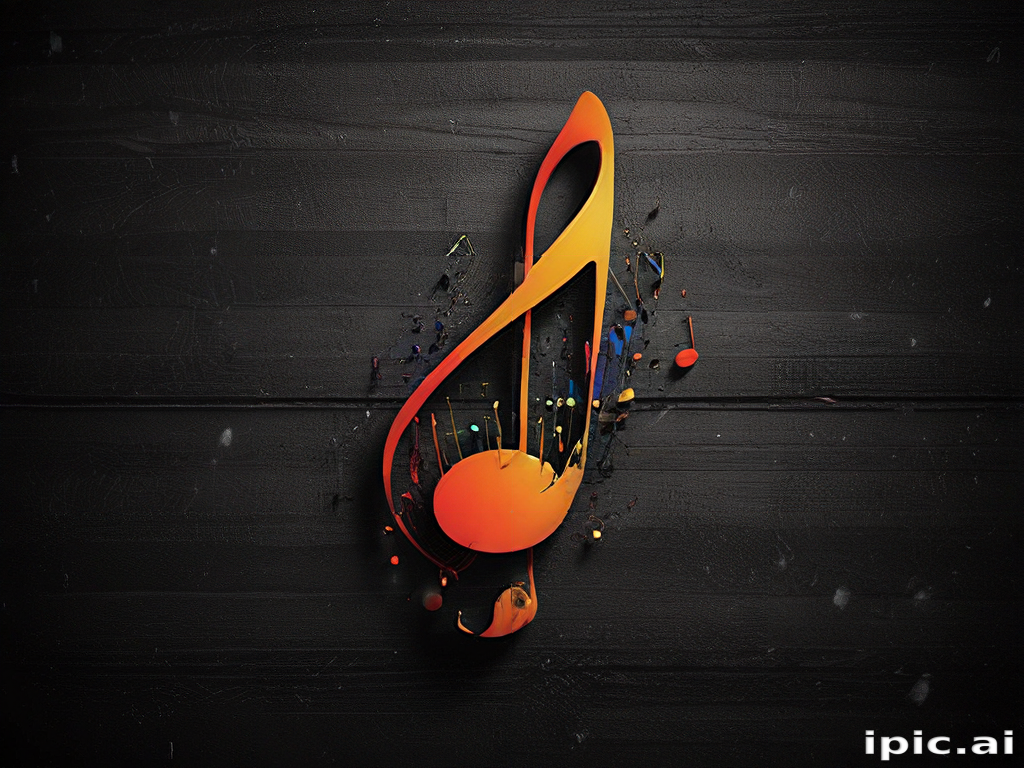 Vibrant Musical Note Design with Colorful Splashes on Dark Background