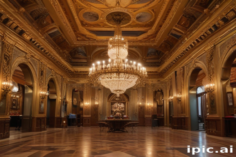 Opulent Grand Hall Featuring an Exquisite Crystal Chandelier and Lavish ...