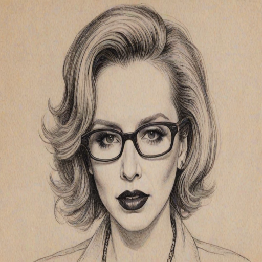 Appealing Marilyn Manson, pencil sketch, portrait of Gorgeous woman 1954s in glasses, hair style beatnik, outline, clear lines, fine lines, 8k