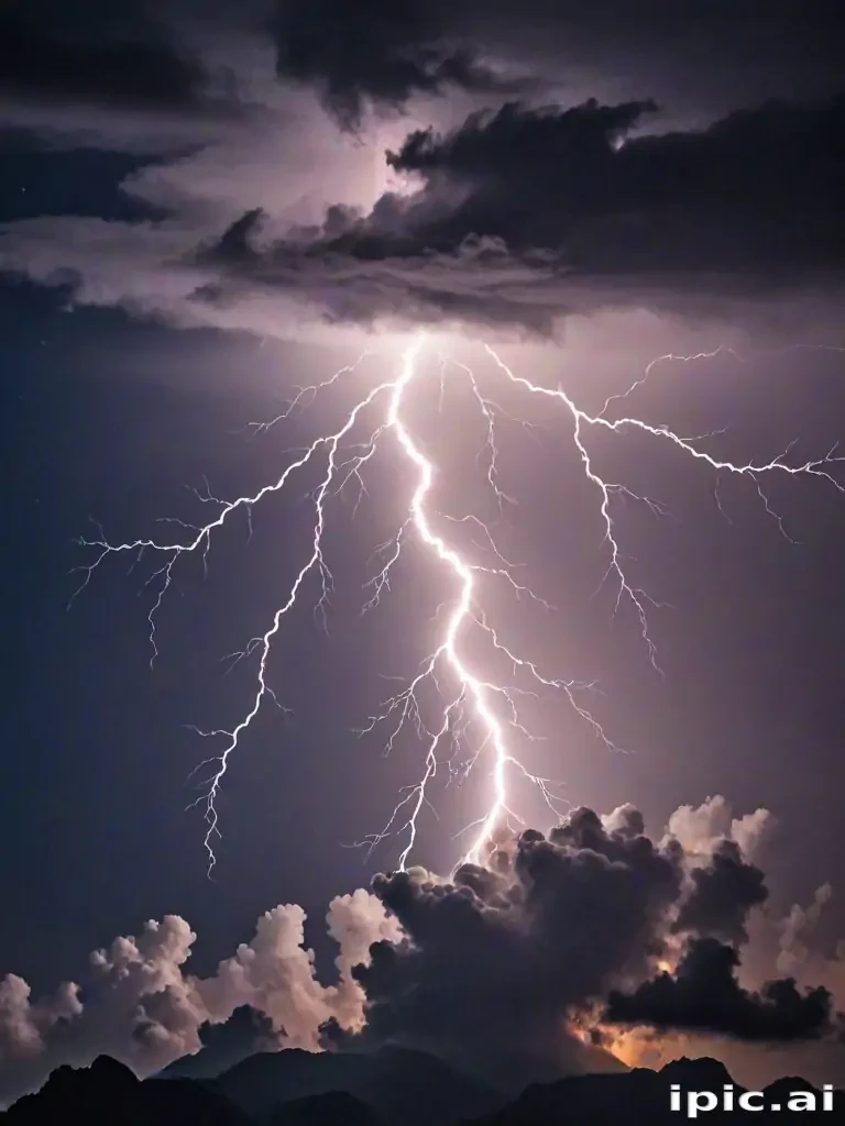 Majestic Lightning Strikes Dramatically Across a Dark, Stormy Night Sky