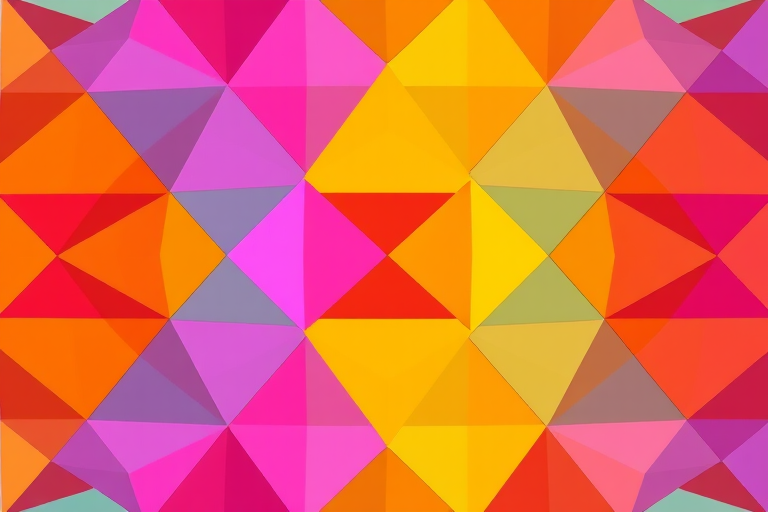 Generate an abstract geometric pattern of colorful triangles with a high saturation of hues, camera settings: ISO 100, f/4, shutter speed 1/60s, camera view: wide-angle, camera style: vibrant and sharp focus, camera type: digital SLR.