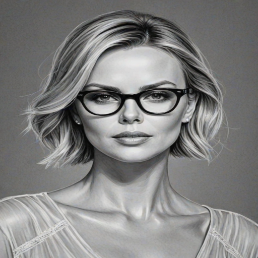 Beautiful Charlize Theron, pencil sketch, portrait of beautiful woman 60s in glasses, hair style beatnik, outline, clear lines, fine lines, 8k