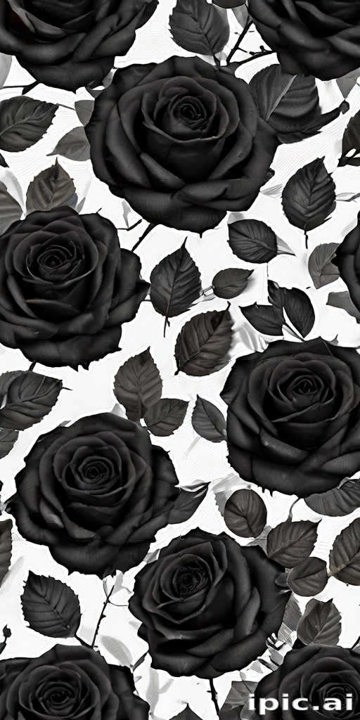 Elegant Pattern of Black Roses and Leaves on a White Background