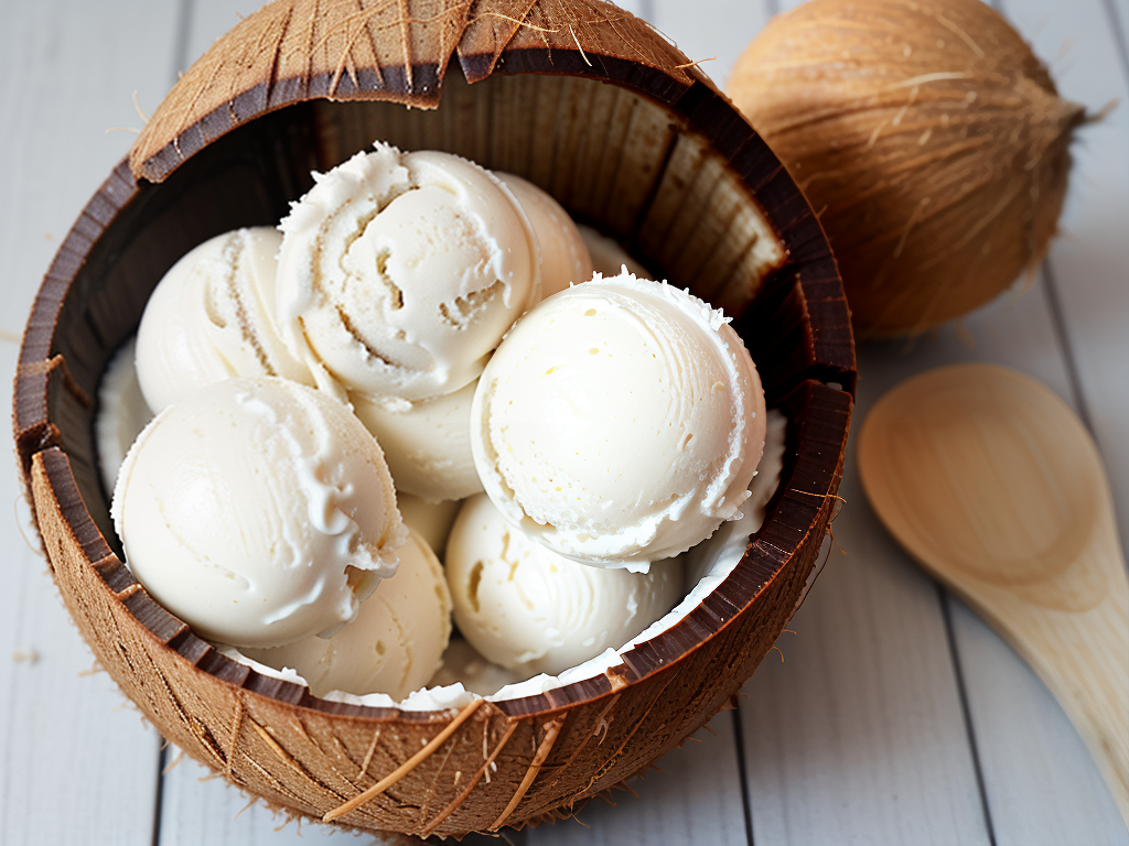 coconut ice cream in coconut shell