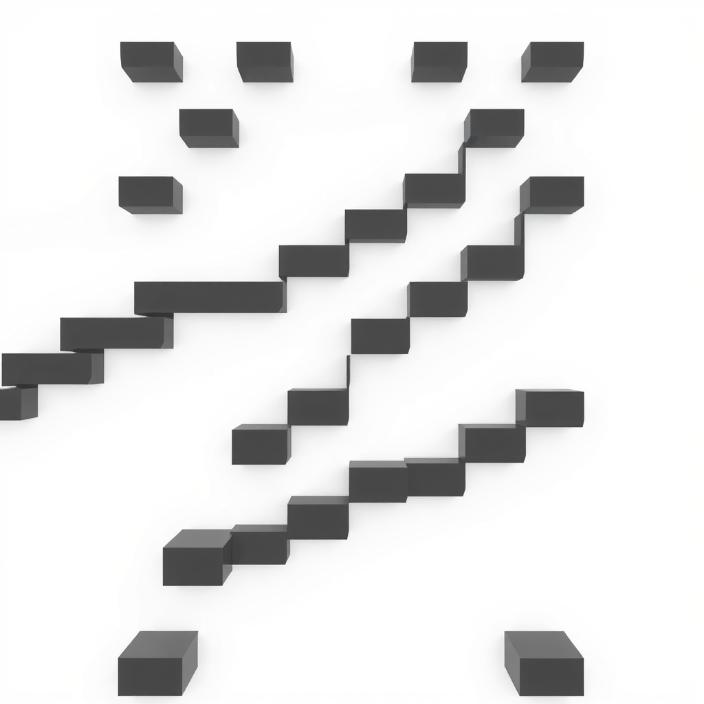 Create a geometric pattern featuring a series of ascending steps in black against a white background, emphasizing clean lines and a minimalist design.