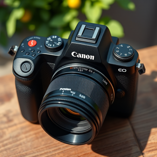 Create a high-resolution digital illustration of a modern DSLR camera, focusing on intricate details like lenses and buttons, shot from a slightly angled top view using a 50mm lens at f/2.8 with a soft focus background for depth, in natural daylight to enhance shadows and highlights, using a Canon EOS R5.