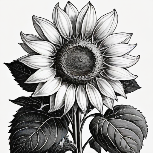 clip art sunflower black and white
