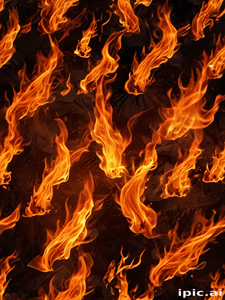 Dynamic Flames Dancing Against a Dark Background in a Fiery Display
