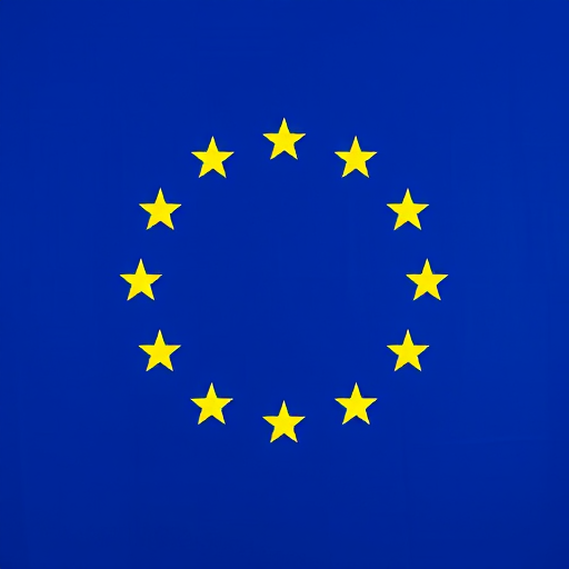 Create an image of the European Union flag featuring a deep blue background with a circle of twelve yellow stars arranged in a circular pattern, shot with a DSLR camera at f/8 aperture, ISO 100, 50mm lens, in a straight-on view to enhance clarity and detail.