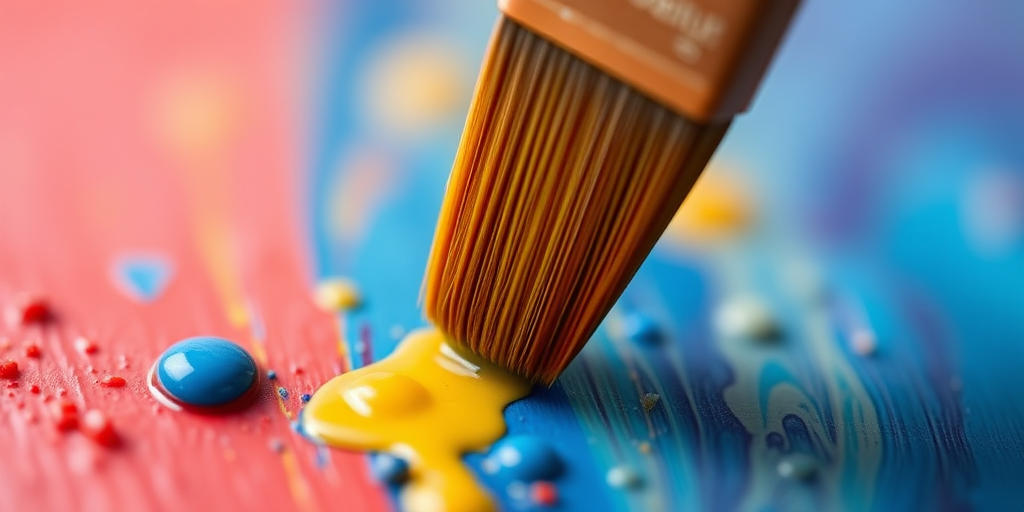 close-up of a paintbrush dipped in vibrant oil paint, shallow depth of field, 50mm lens, f/2.8, ISO 100, natural lighting, macro photography, DSLR camera