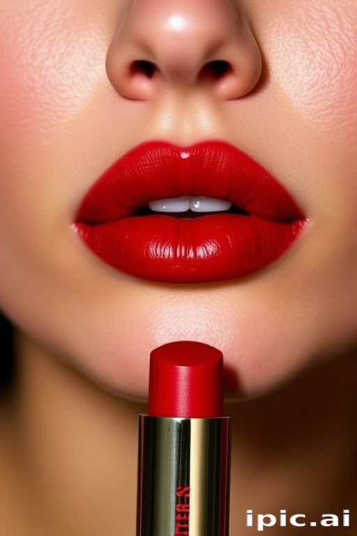 Sultry Scarlet Siren lip shade showcasing a bold red hue, satin finish, and smudge-resistant formula, perfect for making a statement and exuding confidence