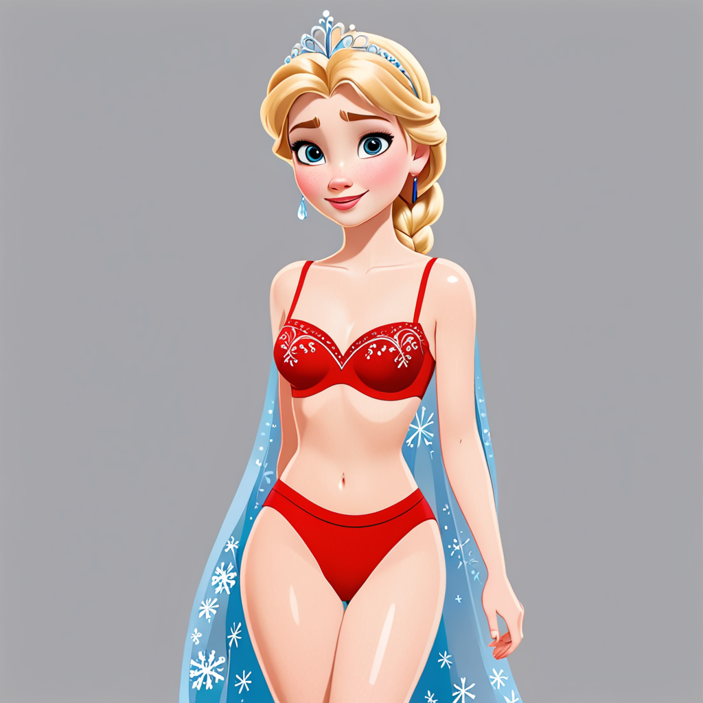 Free Ai Image Generator - High Quality and 100% Unique Images -  —  Anna from Cartoon Frozen as Cinderella from cartoon cinderella walks  dressed in transparent tiny red simple underwear. flat