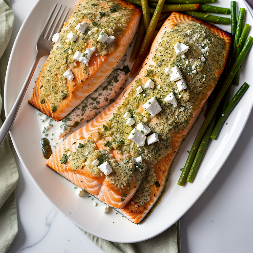 feta and herb crusted salmon