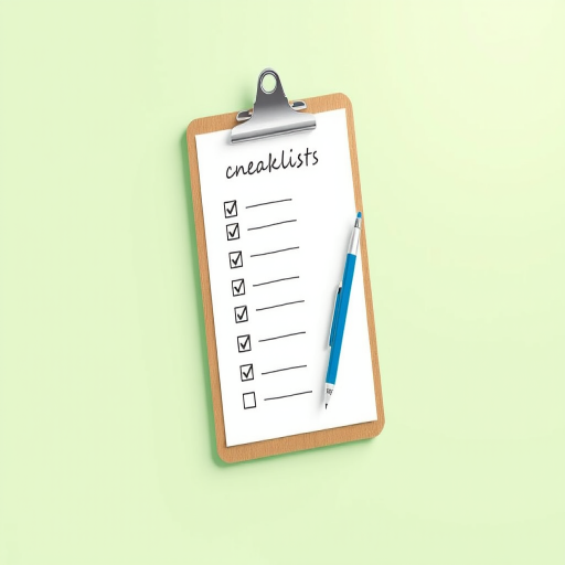 create a digital illustration of a clipboard with a checklist on a light green background, using a soft focus effect, with a 50mm lens at f/2.8, 1/200s shutter speed, and ISO 100 to enhance image quality