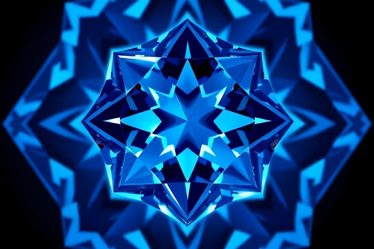 high-resolution digital illustration of a blue diamond in a geometric design, captured with a DSLR camera, f/2.8 aperture, ISO 100, 50mm lens, top-down view, bright lighting for enhanced clarity and detail