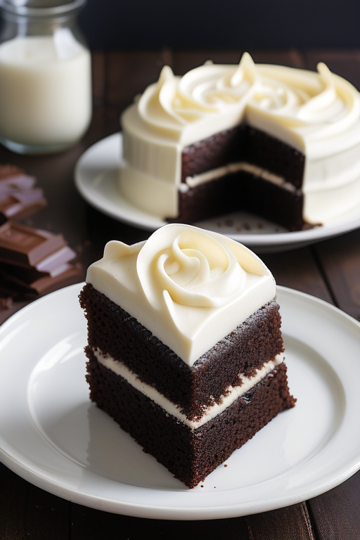 chocolate cake and vanilla frosting