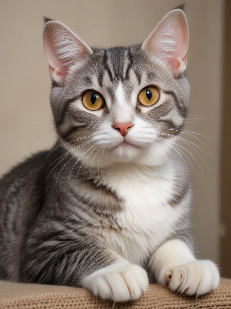 A Charming Gray Tabby Cat with Striking Yellow Eyes and Soft Fur