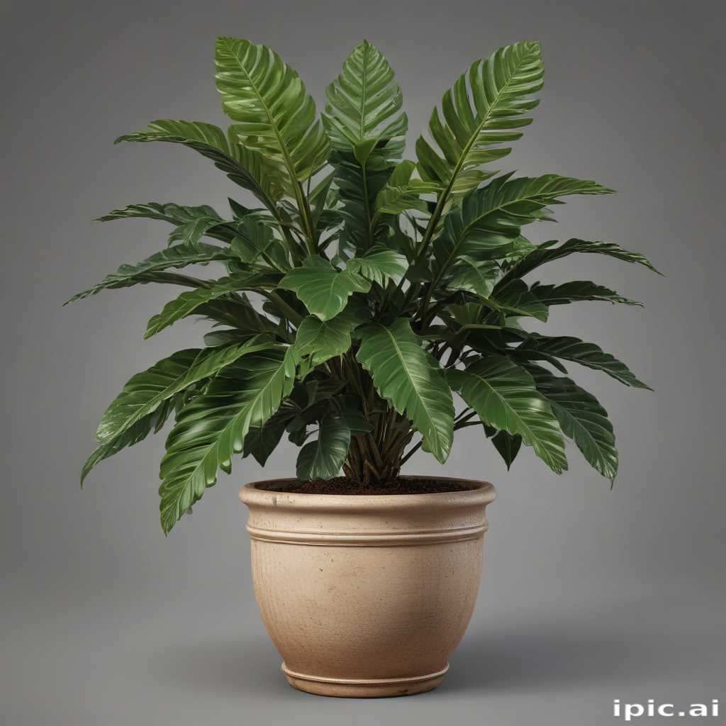 Lush Green Indoor Plant in a Decorative Pot on Gray Background