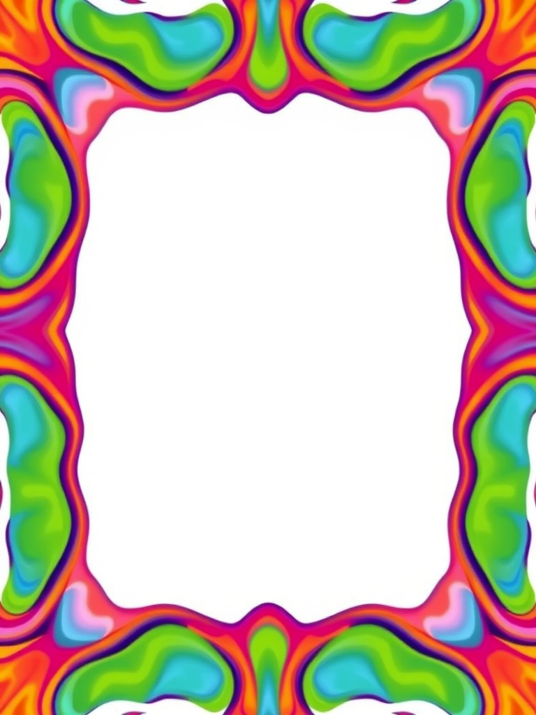 Create a vibrant and colorful border with wavy edges around a blank center, use a 50mm lens, f/2.8 aperture, ISO 100, natural lighting, taken with a DSLR camera from a frontal view to enhance image quality.