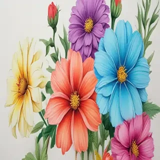drawings of flowers with color