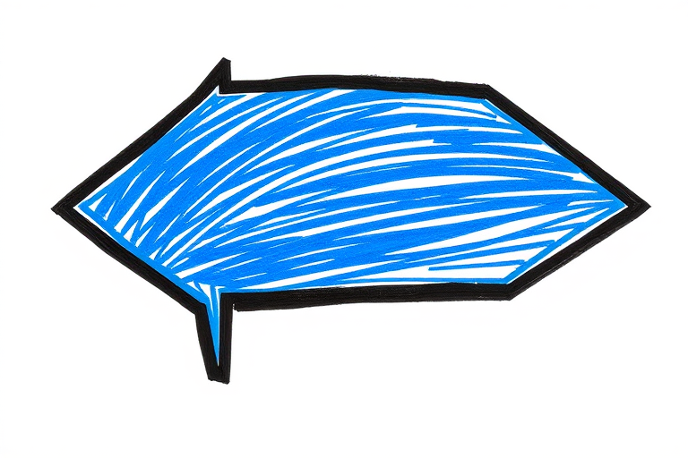 Create a vibrant blue arrow graphic with a thick black outline, using a high-resolution digital drawing technique, captured with a DSLR camera at f/4 aperture, 50mm lens, ISO 100, in a top-down view for enhanced clarity and detail.