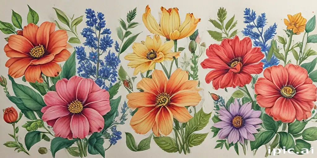 colored drawings of flowers