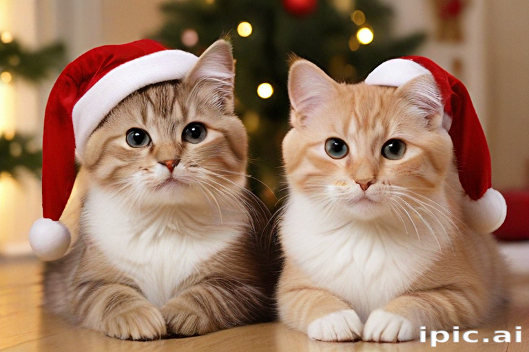 Two Adorable Kittens Wearing Santa Hats Celebrate the Holiday Season ...