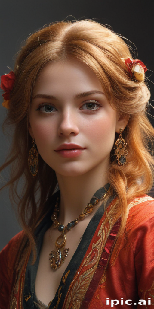 Elegant Portrait of a Young Woman with Intricate Jewelry and Flowers