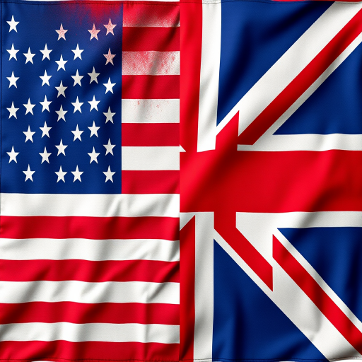 Create an image of the flags of the United States and the United Kingdom combined, using a high-resolution digital camera with a 50mm lens at f/8 aperture, ISO 100, shot from a frontal view with vibrant colors and sharp details.