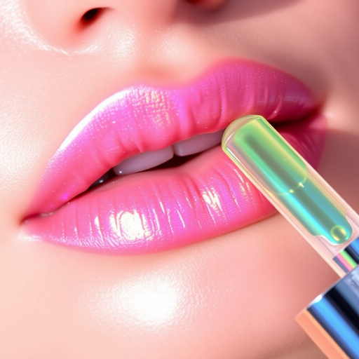 Holographic lip oil titled "Prismatic Glow," nourishing lips while imparting a subtle rainbow sheen and hydrated look