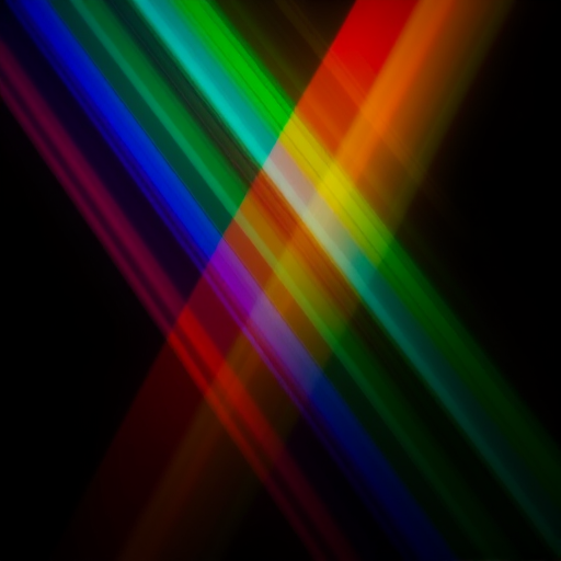 Create an abstract image of vibrant diagonal rainbow streaks blending into a dark background, using a Canon EOS R5 with a 50mm f/1.2 lens, aperture set to f/2.8, shutter speed 1/60s, ISO 200, in a long exposure style to enhance motion blur and color depth.
