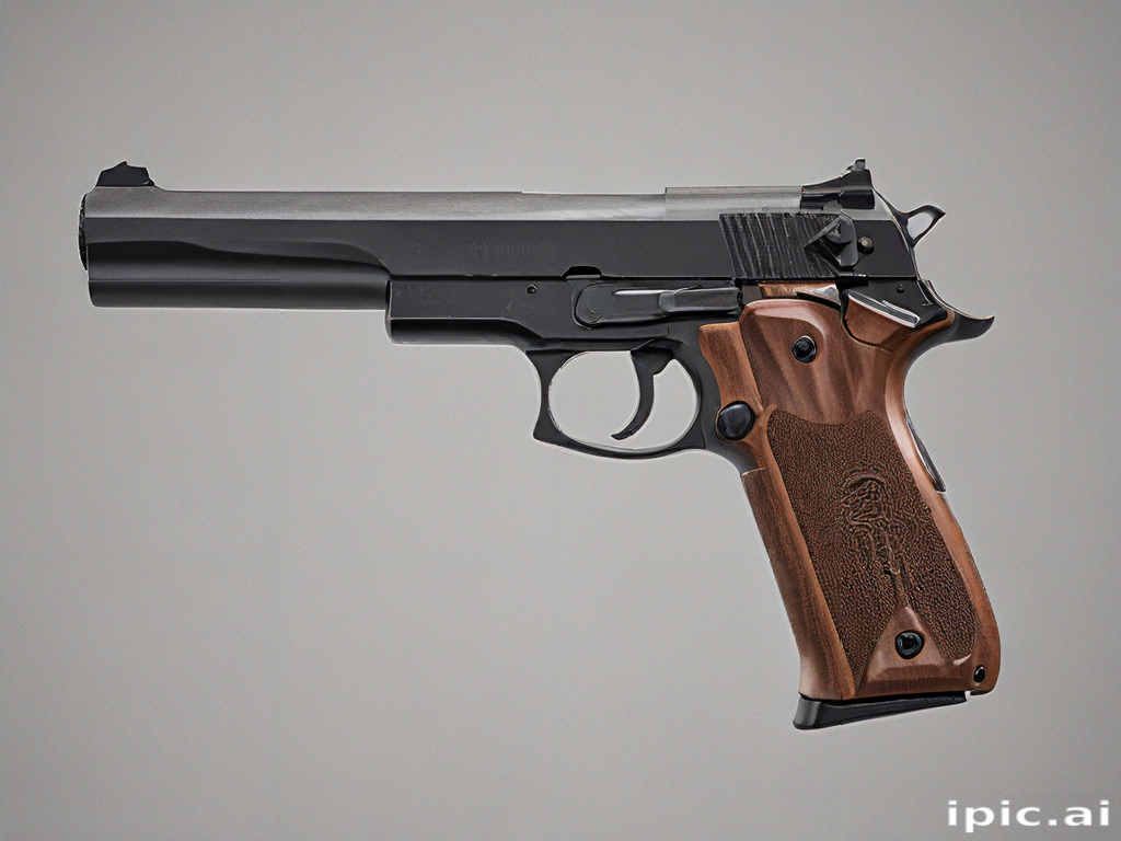 A Detailed View of a Modern Handgun with Unique Wooden Grip Design.