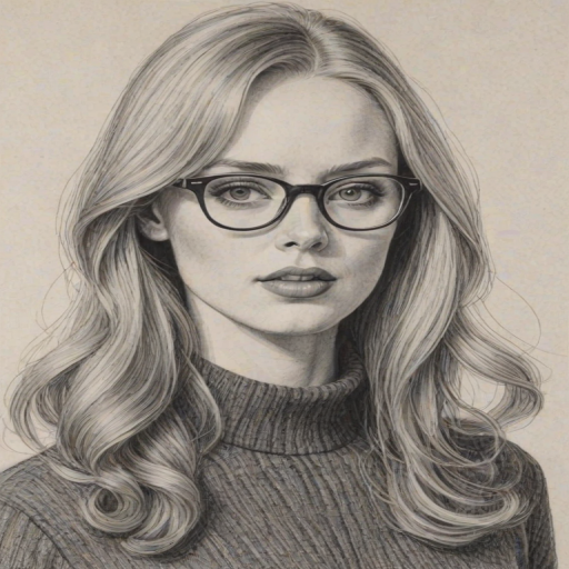 Exquisite Deborah Ann Woll, pencil sketch, portrait of Fetching woman 1967s in glasses, hair style beatnik, outline, clear lines, fine lines, 8k