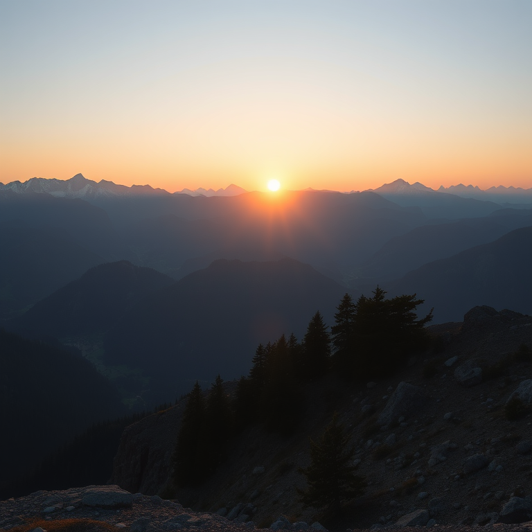 Create a high-resolution image of a serene mountain landscape during sunrise with soft golden light illuminating the peaks, 24mm lens, f/8 aperture, 1/125s shutter speed, ISO 100, using a DSLR camera with a wide-angle view.